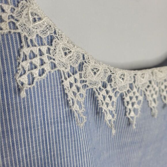 VINTAGE 80s sleeveless pinstripe‎ drop waist lace collar midi dress volup 1X - Picture 4 of 11